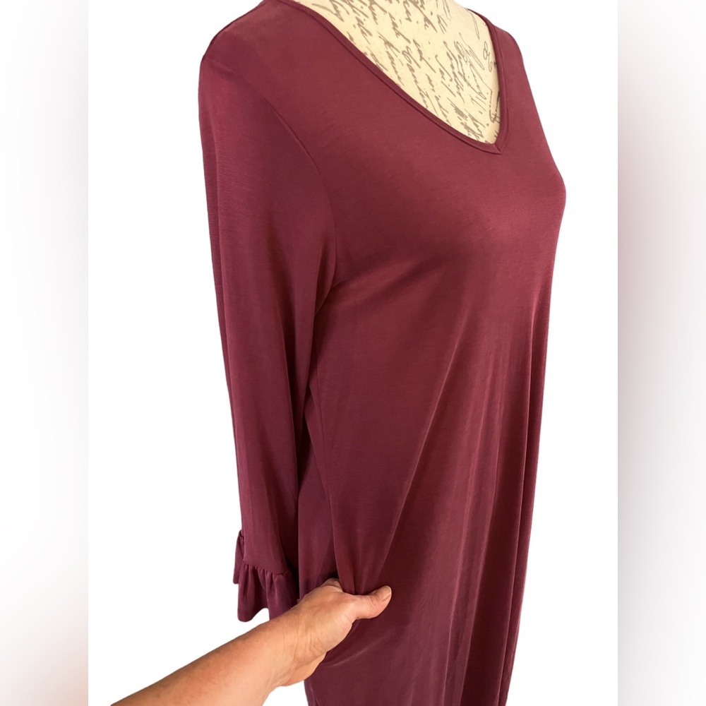 NWT Jodifl Burgundy Long sleeves Dress Boutique Size Small Pockets Midi Casual - Picture 3 of 15